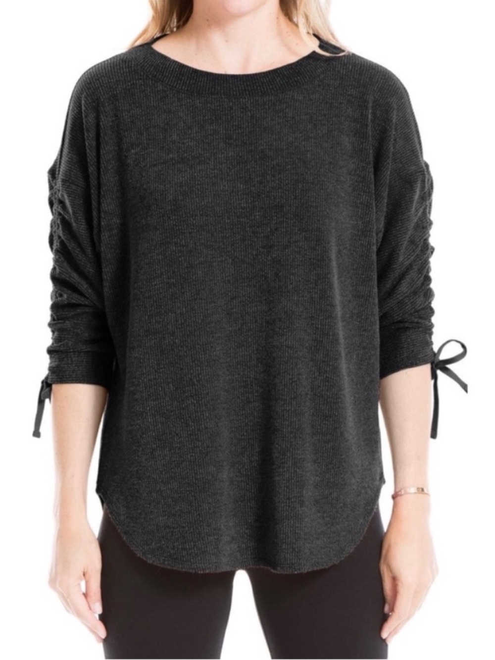 Max Studio Black Cinch Sleeve Sweater
